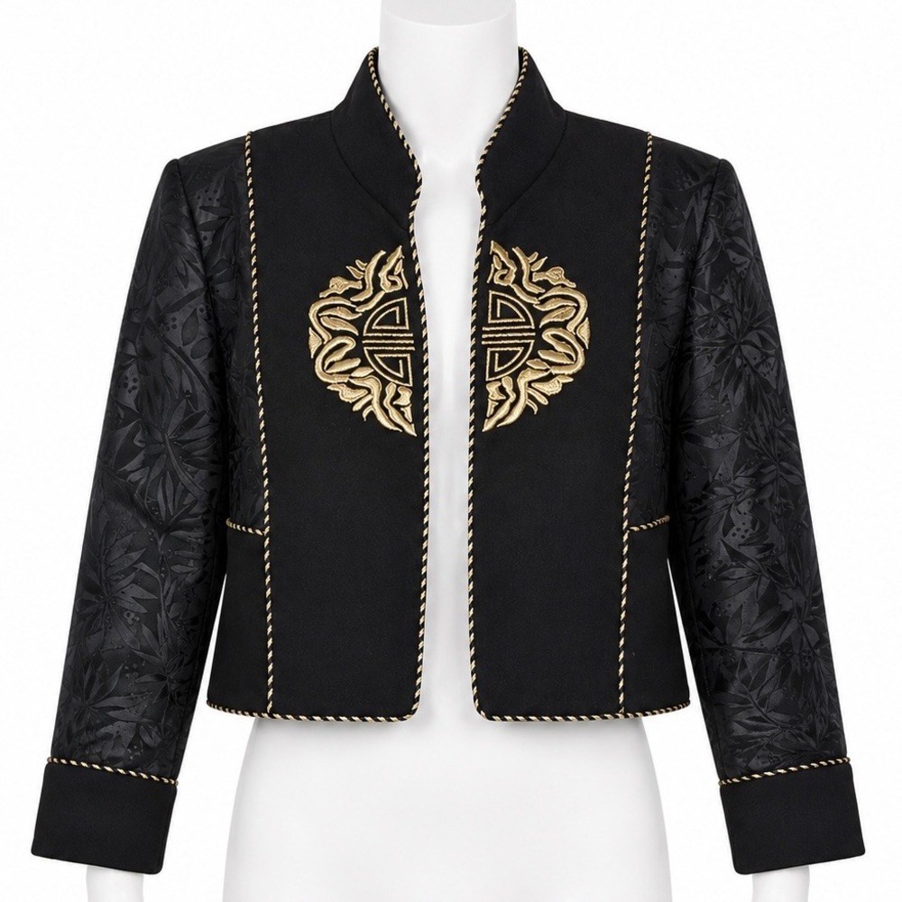 Vintage‎ Night Lights Asian Inspired Cropped Jacket 10 Art To Wear Evening Glam